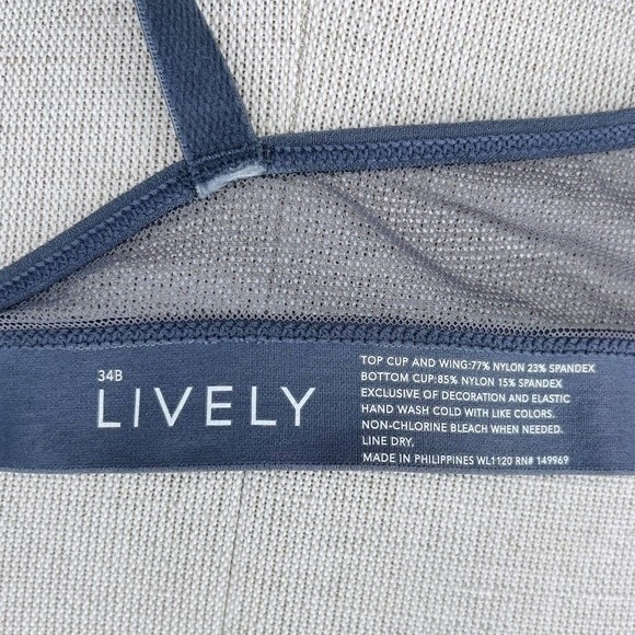 Lively The All-Day Deep V No-Wire Bra sz 34B * Smoke Gray Wire Free Mesh Trim - Picture 7 of 7